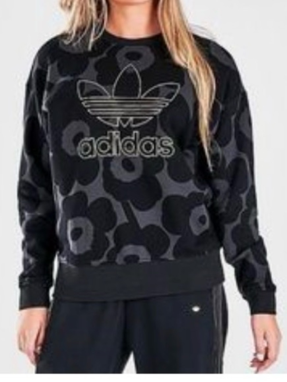 adidas Marimekko Unikko Black Carbon Gold Trefoil Crewneck Sweater